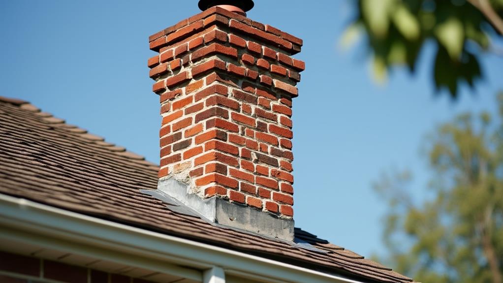 A well-maintained brick chimney against a clear blue sky.