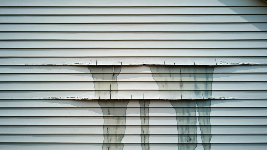 Damaged siding with peeling paint.